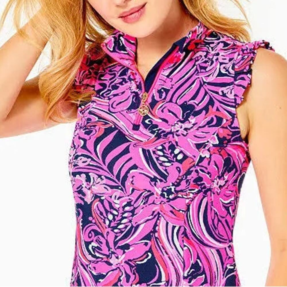 Lilly Pulitzer Luxletic Larissa Ruffle Half Zip XS Golf Top Sleeveless Preppy - Picture 3 of 12